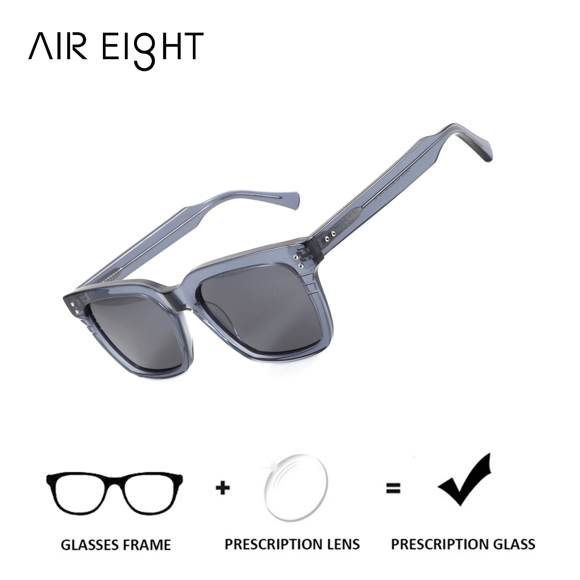 AIR EIGHT L Square Acetate Prescription Sunglasses For Men Progressive Polarized UV400 TAC Outdoor Glasses