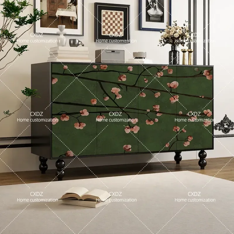 Chinese Style Solid Wood Multi-functional Side Cabinet for Living Room Dining Area Entryway Shoe Storage Locker with Painted