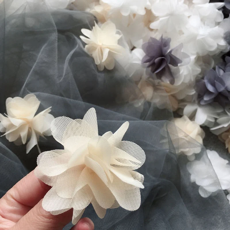 20Pcs Flower Chiffon Cluster Flowers For Wedding Dress Bridal Fabric Lace Trim Fabric DIY 5.5CM Wide