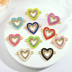 10Pcs Cute Love Heart Charm Rhinestone Enamel Pendant Jewelry Connector for Women's Handmade DIY Earrings Necklaces Accessories