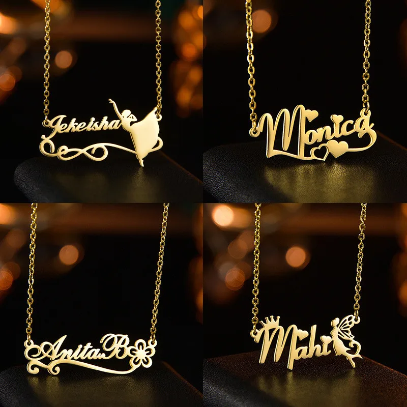 Name Necklace Custom English Name Necklace Fashion Name Dancer Heart Jewelery Stainless Steel Necklace Pendant Gold Necklaces