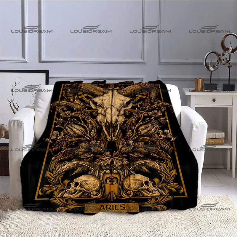 

Creative Constellation Flannel Thin Blanket Twelve Constellation Skull Blanket Portable Home Travel Office Lunch Break Blanket