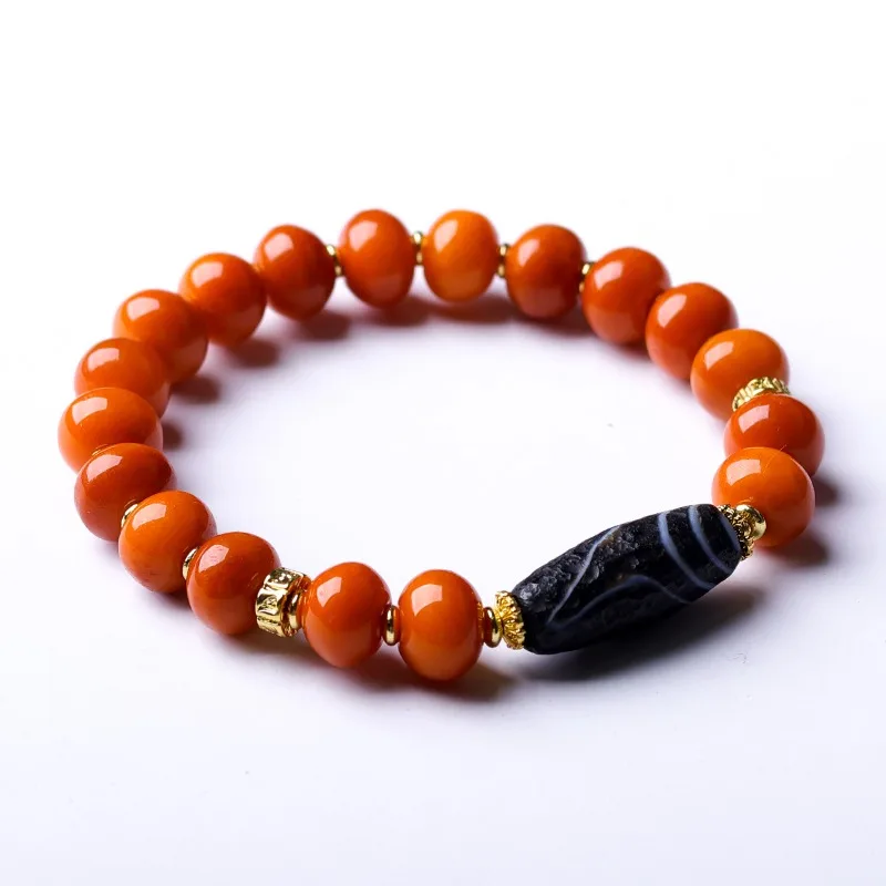 

2026 Tibetan Style Bone Apple Bead Bracelet Black Silk Agate Prayer Bracelet for Luck and Fortune Gifts