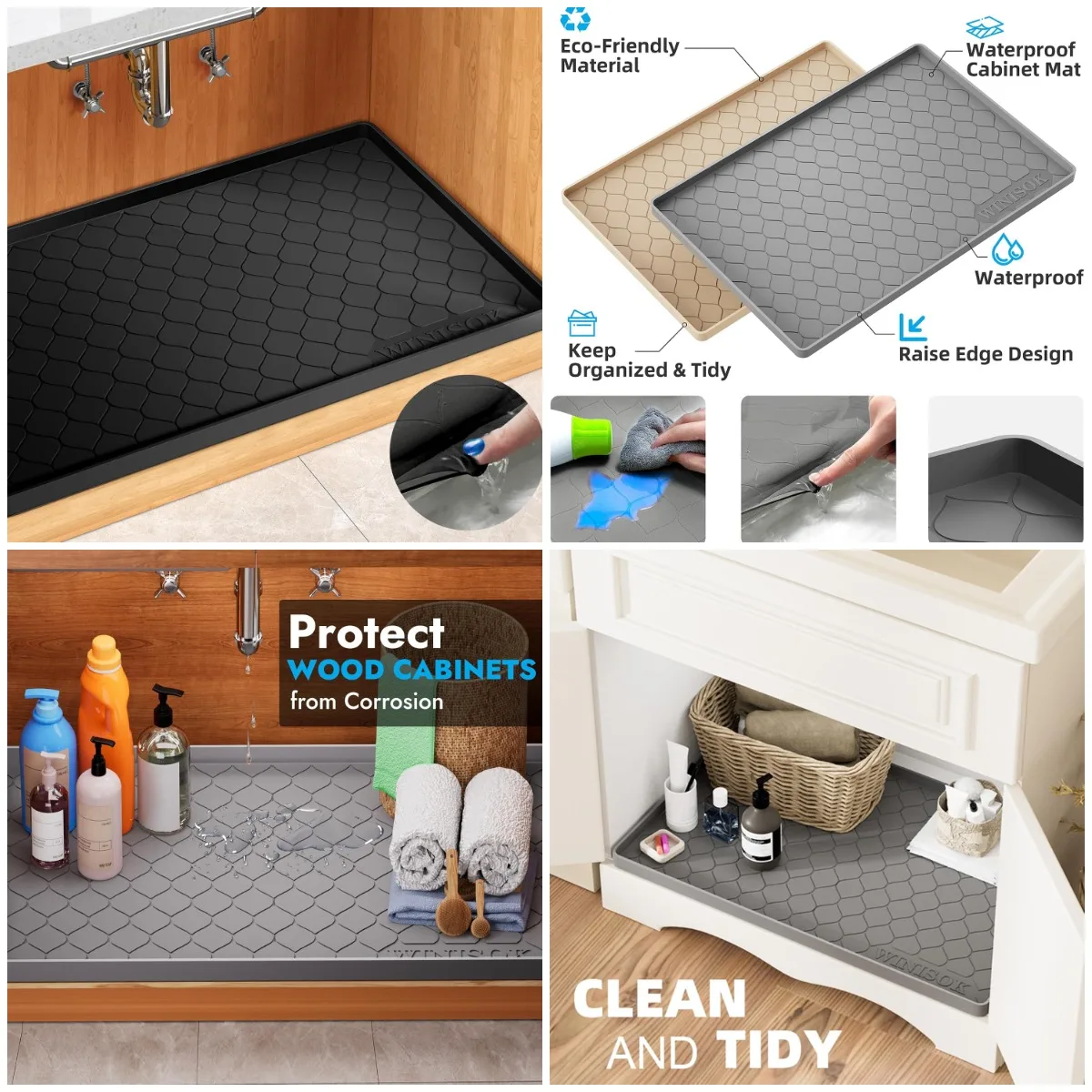 

Silicone Under Sink Mat 34' x 22', Waterproof Shelf Liner & Cabinet Protector