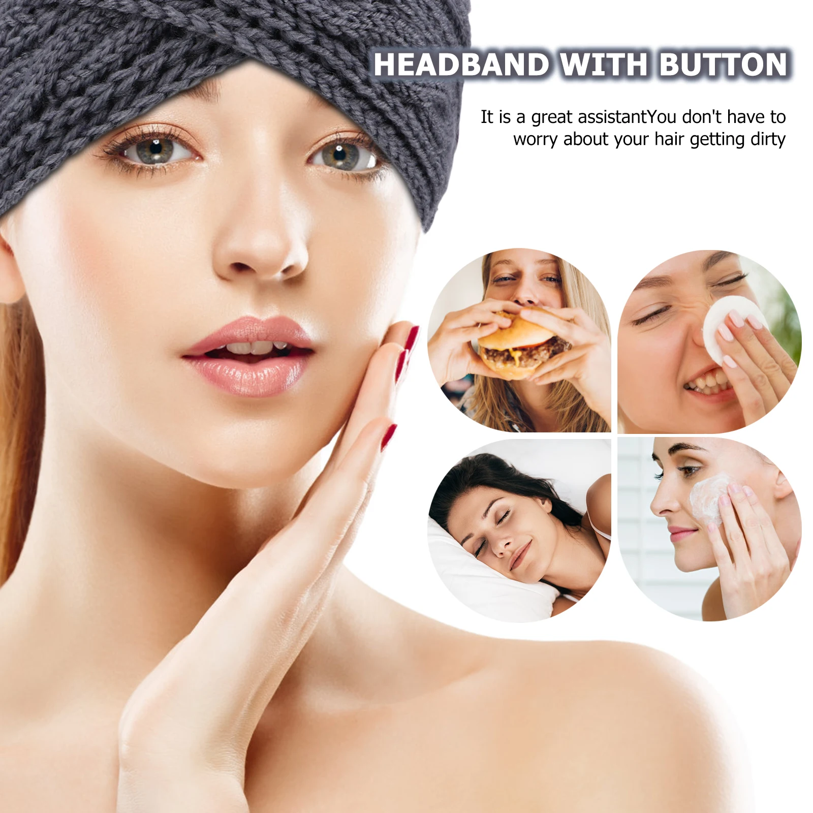 

5pcs Warm Headband With Button Women Winter Ear Warmer Knitted Wool Stretch Soft Turban Ear Muffs For Women Girls Random Color