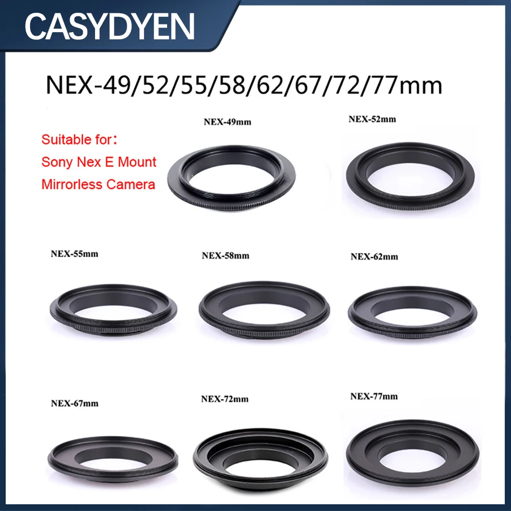 Macro Reverse Lens Adapter Ring 49/ 52/ 55/ 58/ 62/ 67/ 72/ 77mm For Sony NEX E Mount Mirrorless Cameras