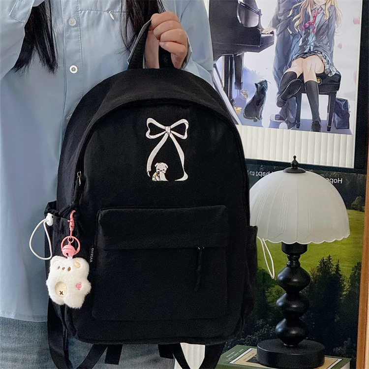 Cute Dog Print Backpack Lightweight Dual Shoulder Bag for Students Trendy Commuter Nylon Fabric Inner Structure Computer Slot