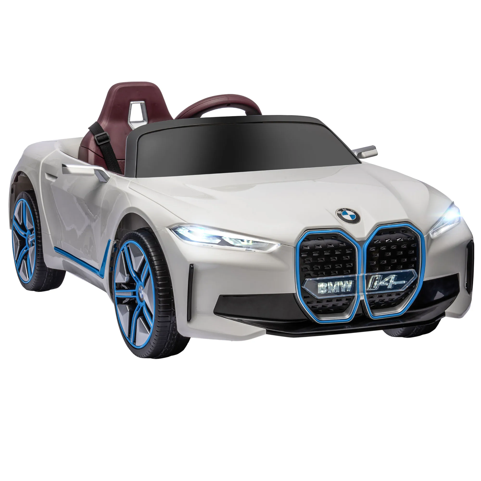 

Kids Electric Ride On Toy 12V Car with Remote Control Suspension Music LED Lights Outdoor Play Safety Belt Gift for Kids