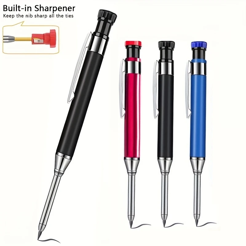 1pc 2.8mm Solid Carpenter Pencil Aluminum Rod Pencil Built-in Sharpener Marking Tool Woodworking Deep Hole Mechanical Pencils