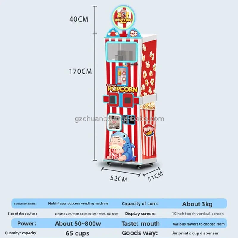 Automatic Popcorn Vending Machine Metal with Credit Card Coin QR Code and Token Payment Systems