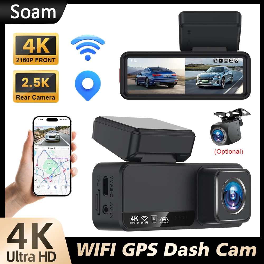 Soam Dash Cam Front And Rear 4K+2.5K Camera DVR  24H Parking Mode 3.2 