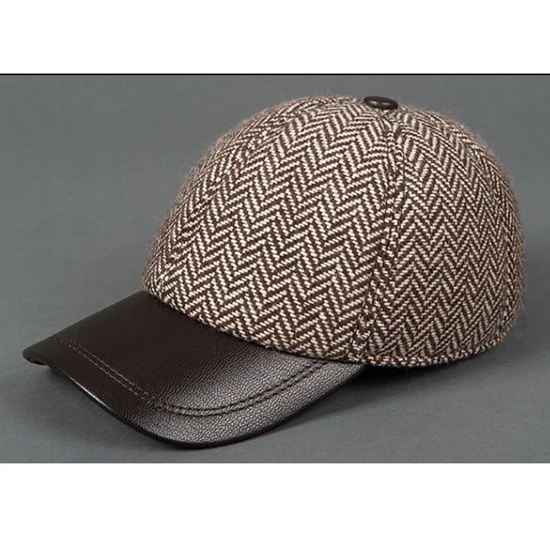 

Sale New Arrival Winter Head Layer Of Genuine Sheepskin Leather Baseball Cap Men's Hat Casual Leather Wool Splicing