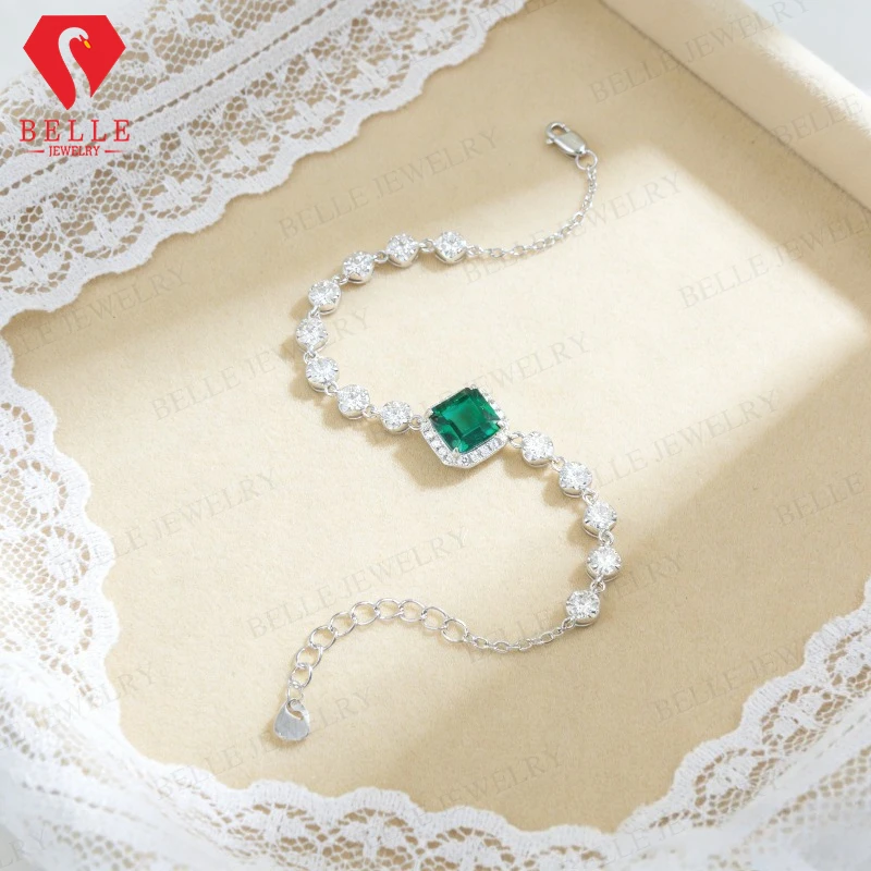 Lab Grown Emerald Ruby Asscher Cut Bracelet White Gold Geometric Bangle Fine Jewelry Anniversary Graduation Gift