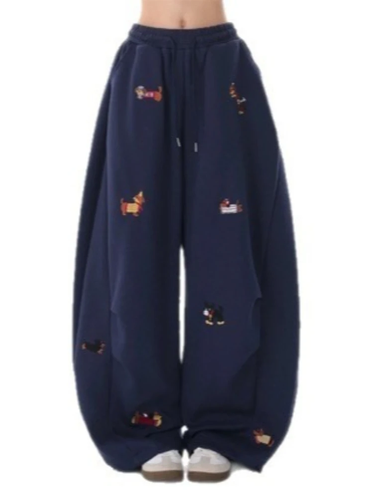 2025 Y2K الأمريكية الرجعية السراويل الفضفاضة النساء المطرزة الكلب السراويل عالية الخصر الرياضة بنطال ذو قصة أرجل واسعة Sweatpants غير رسمية الشارع الشهير