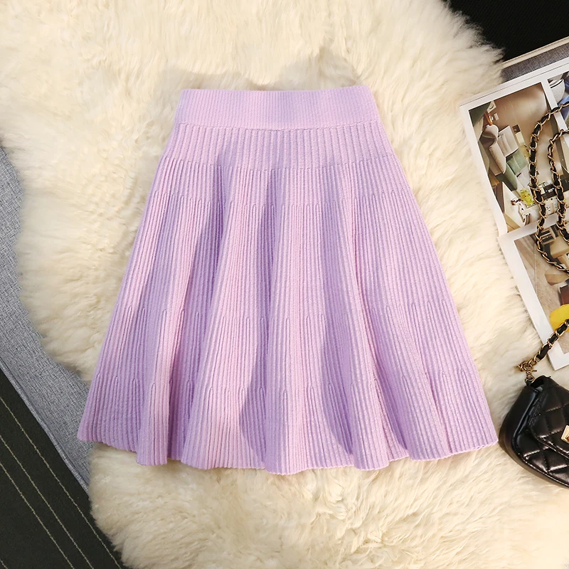 Autumn Winter Knitted Pleated Short Skirt Women Umbrella Tutu Skirt Sexy Elastic High Waist Slim Club Party Mini Skirts