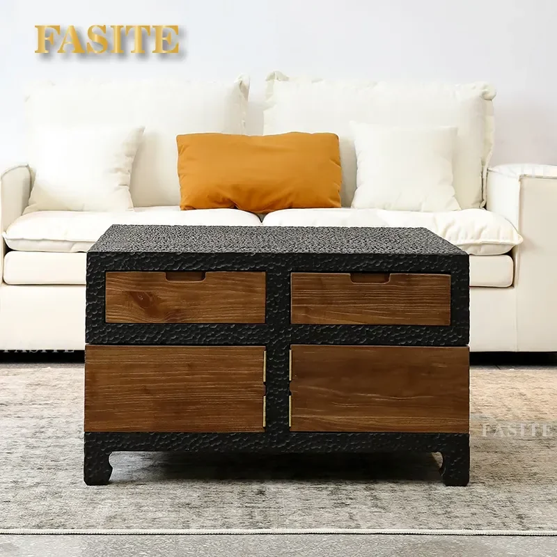 For Japanese Solid Wood Square Coffee Table Weathered Old Wood Creative Tea Table for Homestay Designer Club
