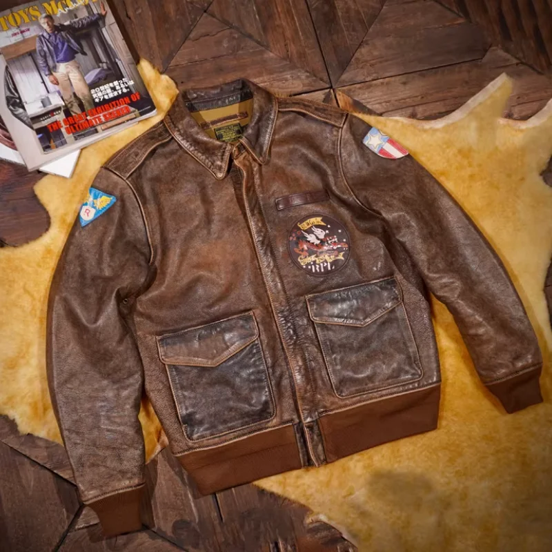 

Реплика кожаной куртки Flying Tiger A2 из цельнозаготовленной кожи, короткая, в американском ретро-стиле