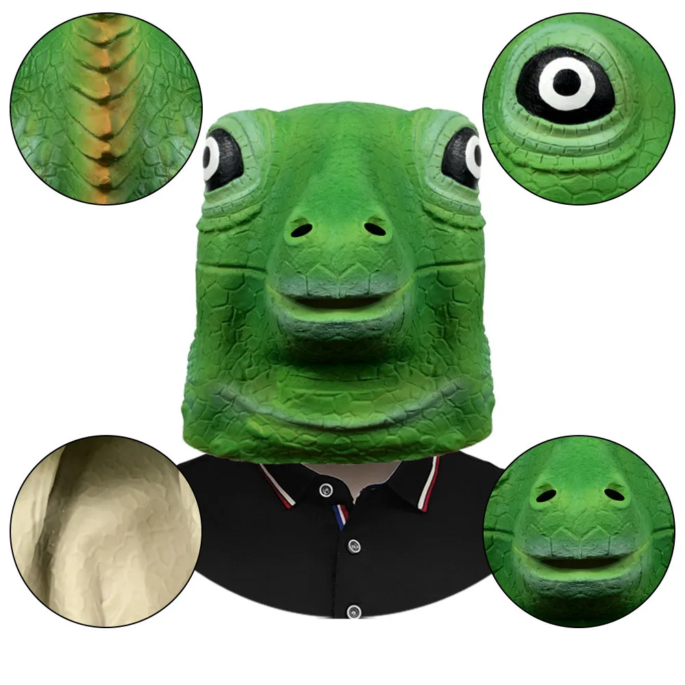 Grüne Eidechsen-Tierkostüm Vollkopf-Latexmaske Reptilien-Halloween-Kostüm Party-Verkleidung Karnevalsmaske – Detail 3