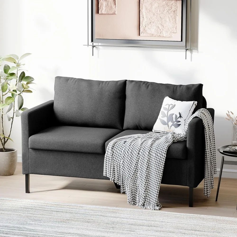 Modern Linen Fabric 2-Seater Mini Love Seat Sofa Couch 51