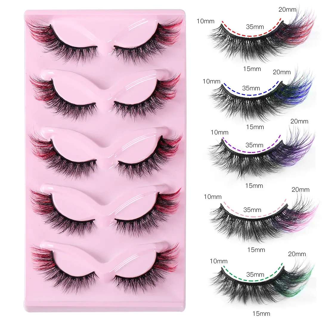 5 pairs Colorful False Eyelashes 3D Mink Colored DD Curl Fluffy Eyelashes Russian Volumes Natural Thick Fluffy Lashes Extension