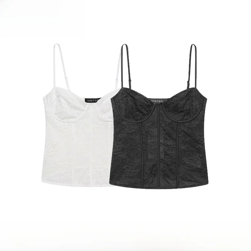 Fashionable Lace Bralette Top Women's Clothing ZR Style Spring Summer New Arrival Versatile Polyester Short Sleeve round Neck