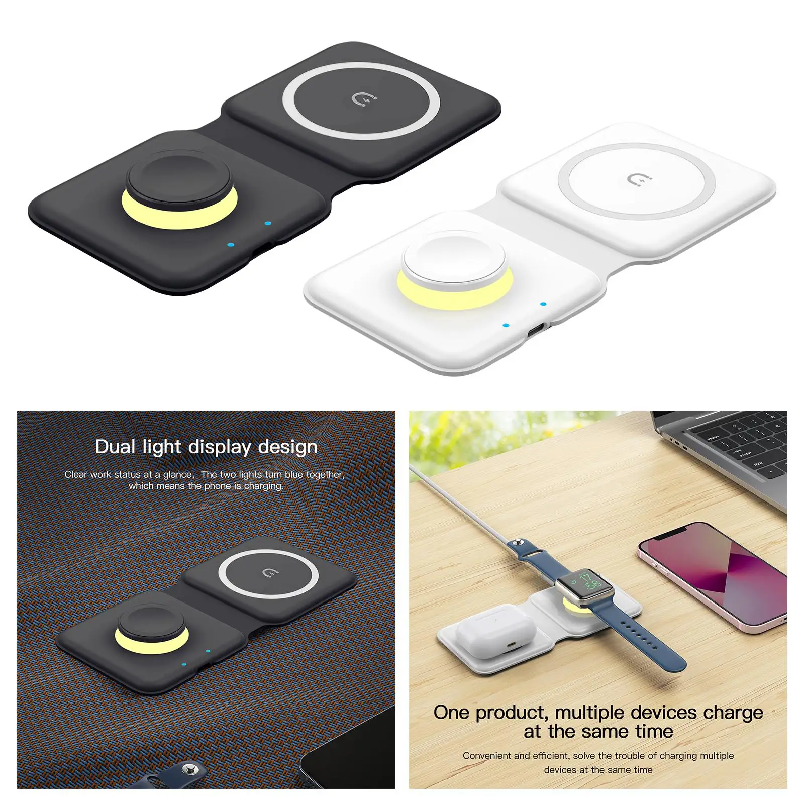 حامل شاحن لاسلكي قابل للطي ، سريع 15 واط ، 2 في 1 ، 13 ، 12 ، SE ، 11 ، XS ، 8