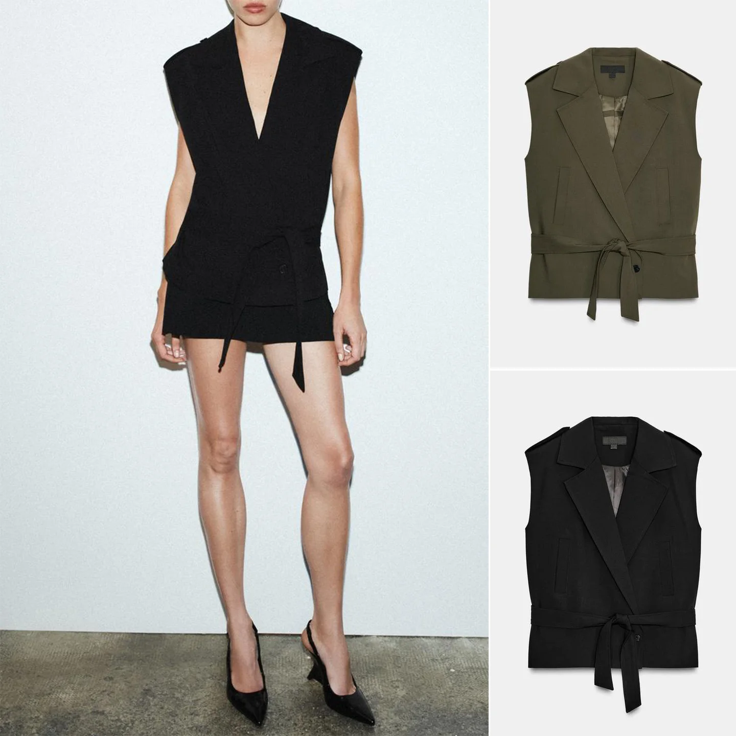 mat Sle Women's Vest New Autumn Collection Double-Breasted Svel Collared with Belt oulder Pad 2025 Fall Season