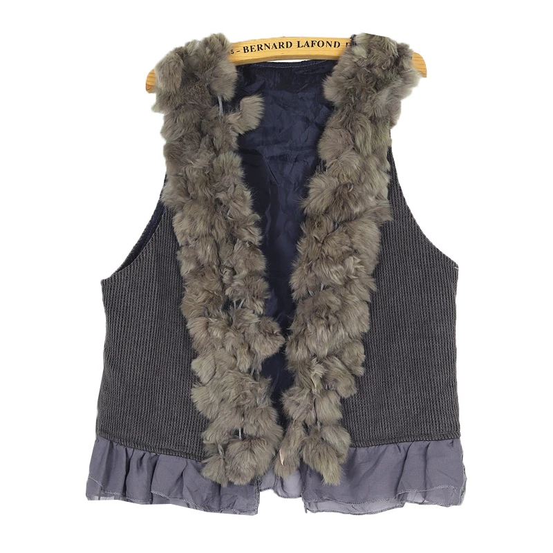 ヴィンテージニットフォックスファーカラーベストオープンカーディガンY2Kアビットラビットファーワンダーラストストリートスタイル厚みのある秋冬セーター