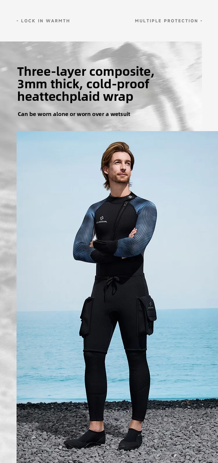 3MM Thermal Diving Bottoms with Large Pockets, Warm Swim Shorts for Snorkeling, Surfing and Sailing Water Sports