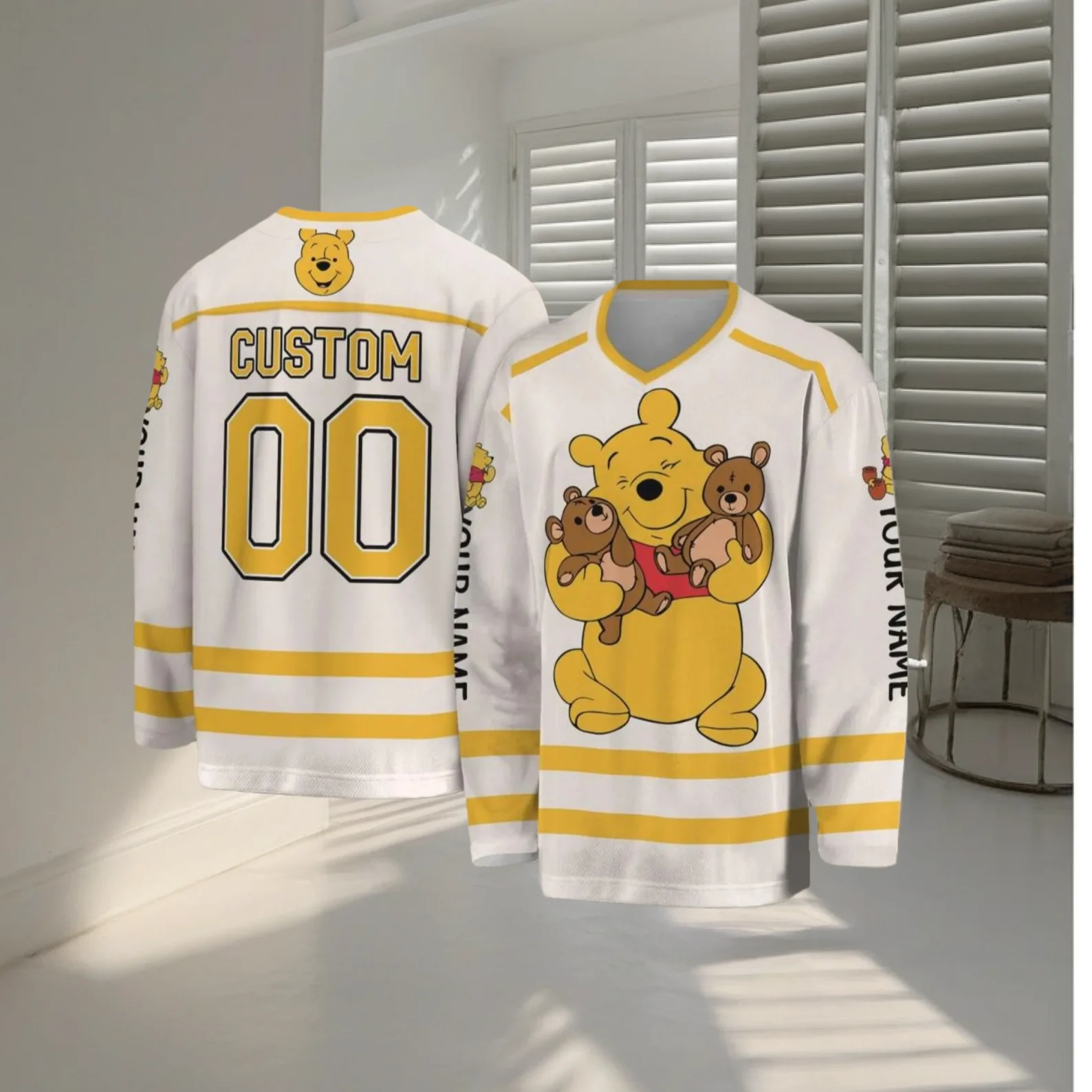 ديزني ويني ذا بوه هوكي الجليد جيرسي ثلاثية الأبعاد طباعة الرجال المرأة طويلة الأكمام البلوز موضة Eeyore فريق هوكي رياضي جيرسي #1