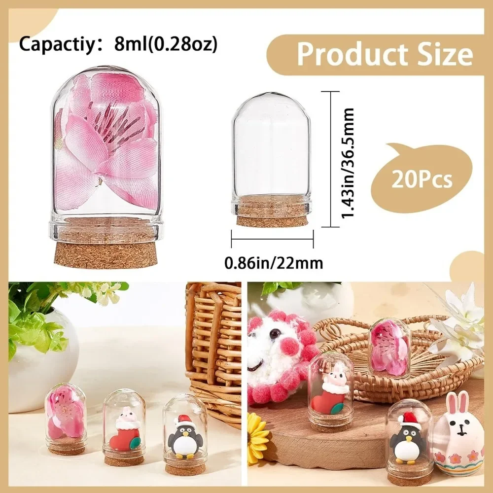 20 Sets Glass Cloche Dome Mini Display Bell Jar with Cork Base 1.43Inch Terrarium Bottles Container Stand Cover Case Clear