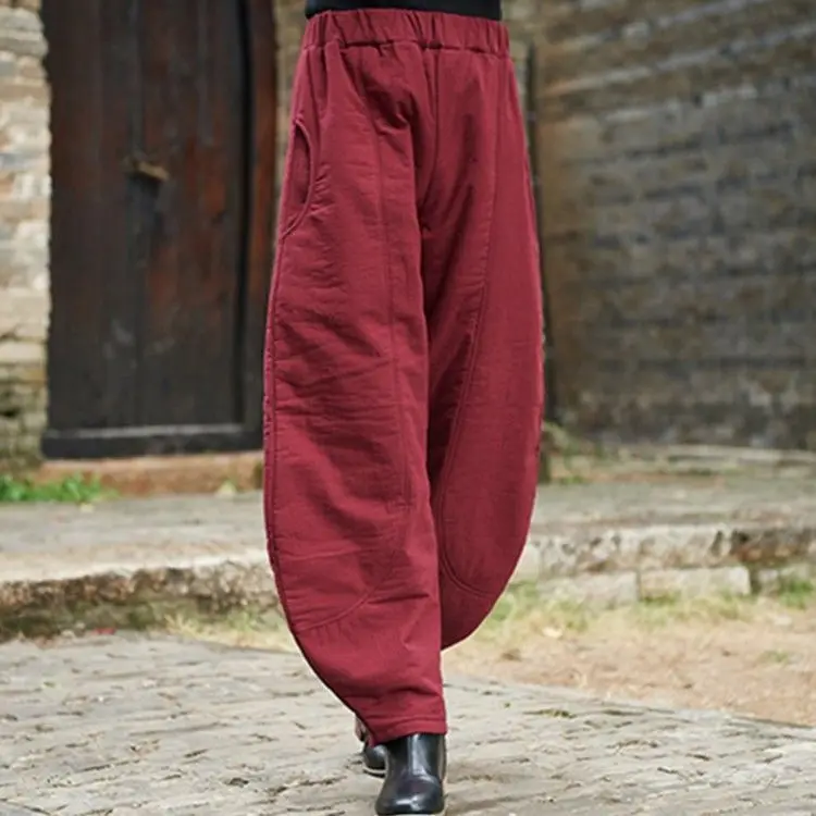 

2025 зимние хлопковые и льняные оригинальные широкие брюки, новые женские утолщенные теплые и свободные повседневные женские шаровары в стиле ретро XT1617