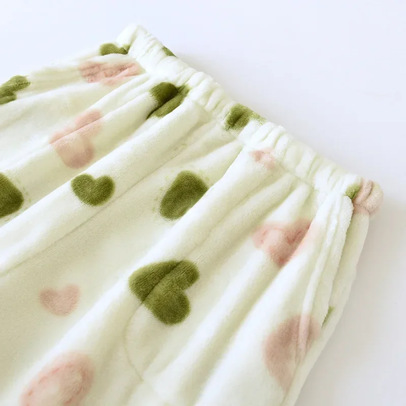 2025 nuevos pantalones de dormir para mujer de otoño e invierno, pantalones de casa con cierre cálido y suelto de dibujos animados gruesos de