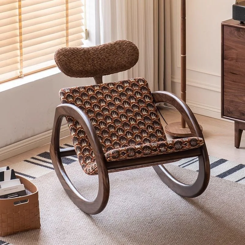 

Solid wood recliner living room home leisure chair French living room solid wood lunch break rocking chair