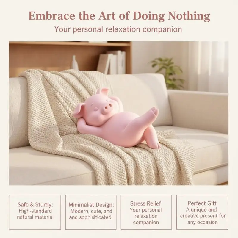1Pcs 3D Print Mini Relax Piggy Statue Cute Reclining Lazy Pink Pig Figurine Kawaii Desktop Ornament Home Bedroom BookShelf Deco