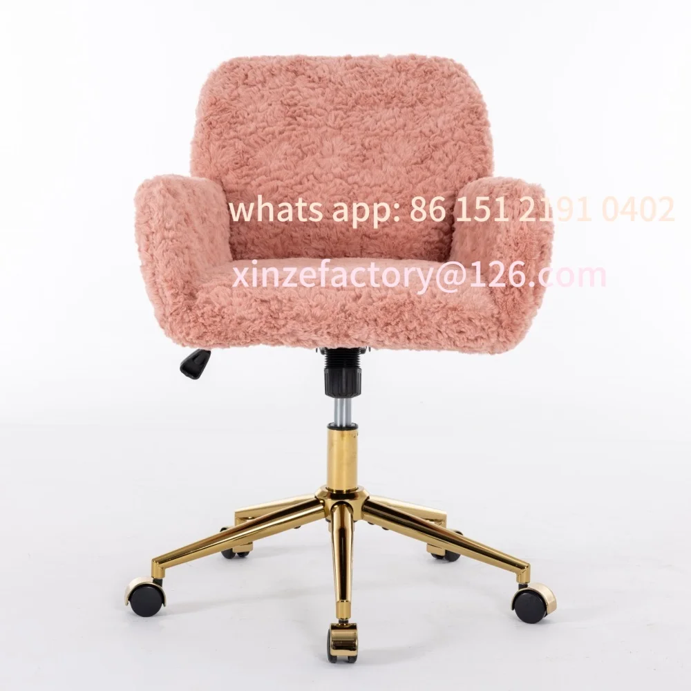Customizable Office Chair Artificial Rabbit Hair Office Chair Golden Metal Base Adjustable Desk