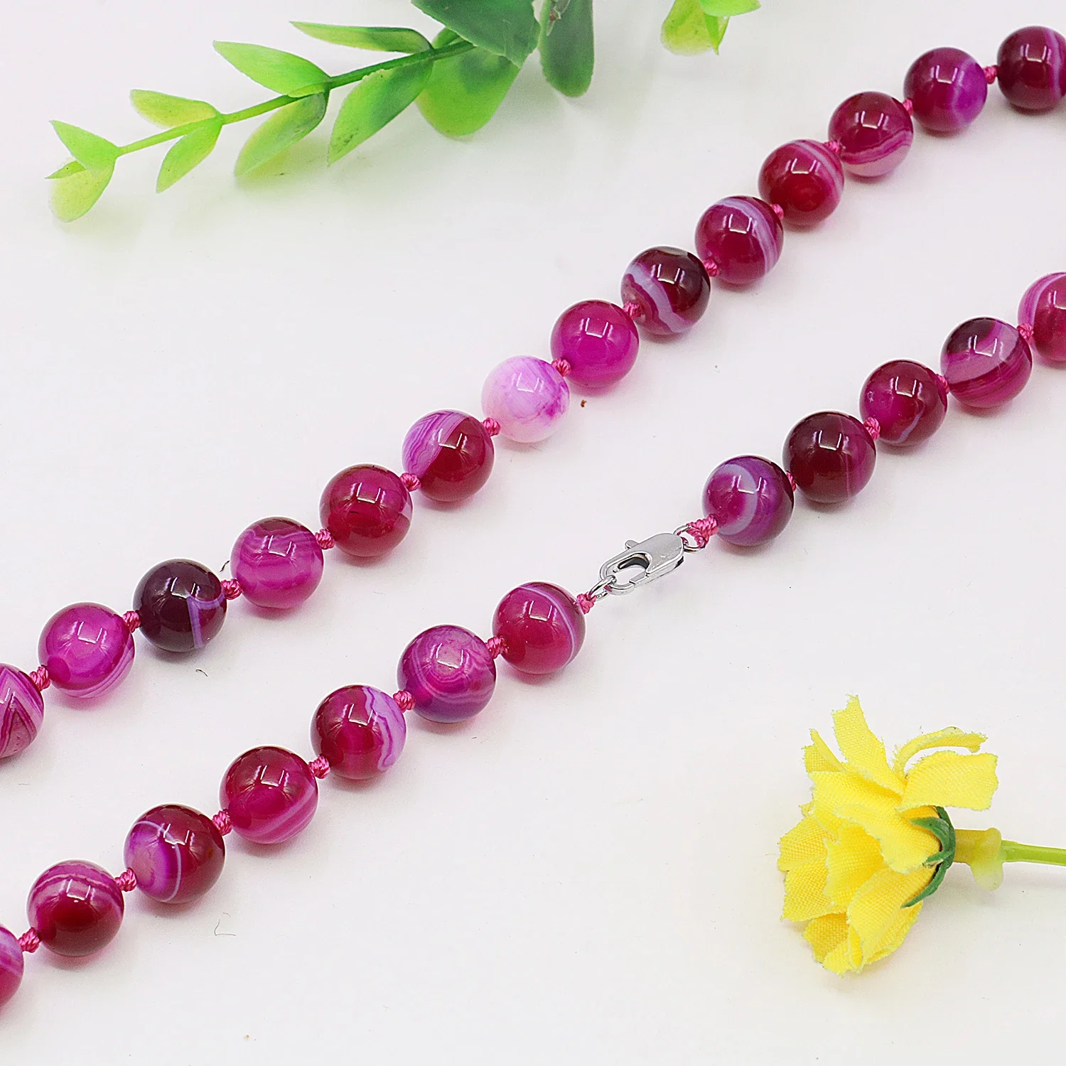 10mm Natural Purple Agate Bead Necklace/Earring Sets Striped Gemstone,18Inches,Classic Button,Smooth&Transparent,Gift for Women