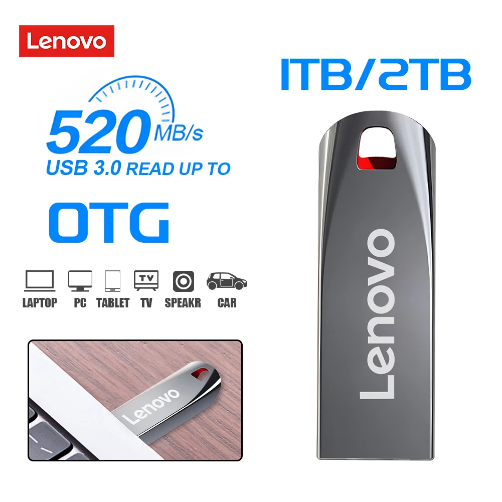 Lenovo OTG USB3.0 Flash Drive 512GB High Speed Metal Pen Drive Mini Memory Stick 128GB Pendrive U Disk for Network Card Computer