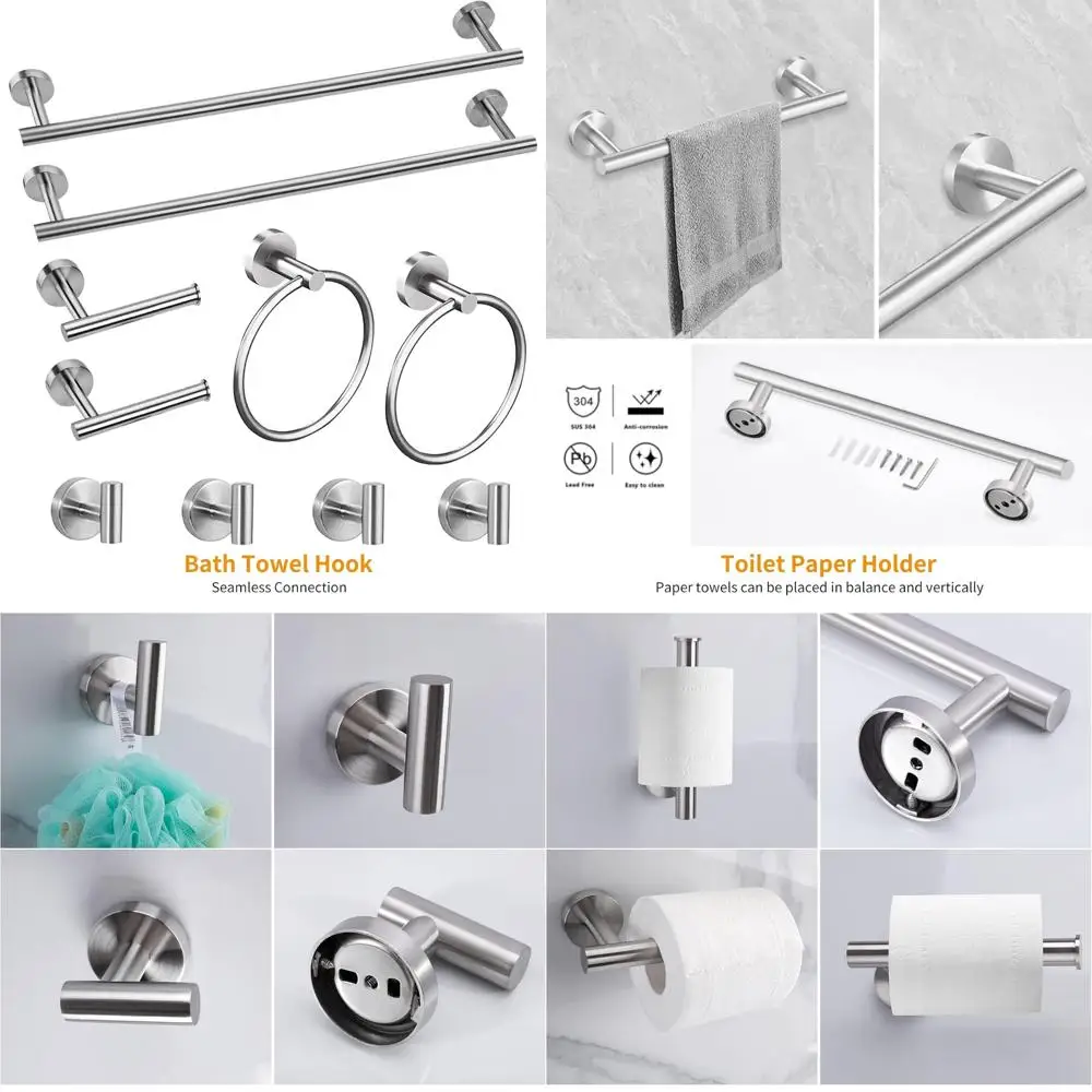 

Bathroom Accessories Set - 10 Piece Brushed Nickel Towel Bar, Toilet Paper Holder, Robe Hook, and More