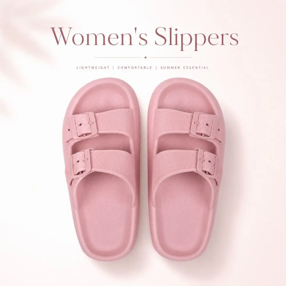 EVA Women's Slippers with Adjustable Buckle Non-slip Summer Sandals Thick Sole Lightweight Beach Slides Indoor Outdoor