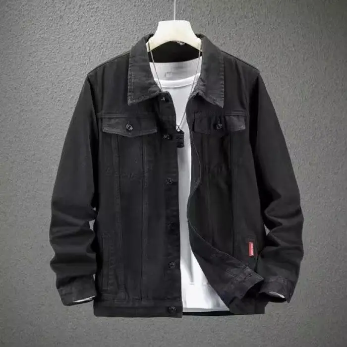 

Весенний модный спортивный джет для подростков и мужчин, джинсовый воротник с маркировкой, сли, корейская версия, подставка из полиэстера