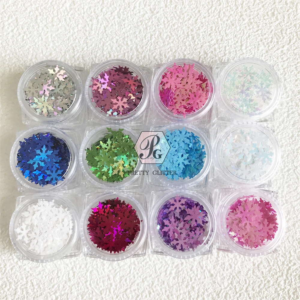 

PrettyG 1 Set 12Color Box 8mm Christmas Snowflake Sequin Glitter Shape Mix Color Nail Glitter For Resin DIY Nail Art Decoration