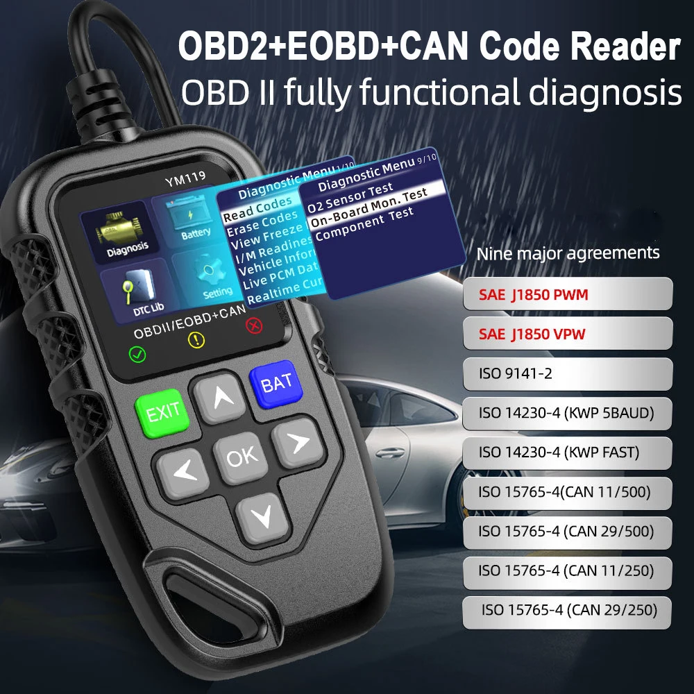 

Multi-language OBD2 Scanner Diagnostic Tool Auto Check Engine Code Reader Enhanced OBDII/EOBD Battery Tester Clear Fault Codes