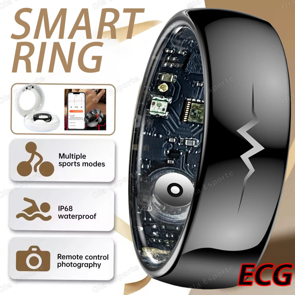 

New ECG Smart Ring Men Women Charging Box Body temperature Blood pressure Health Monitoring 5ATM Waterproof Remote Control Rings