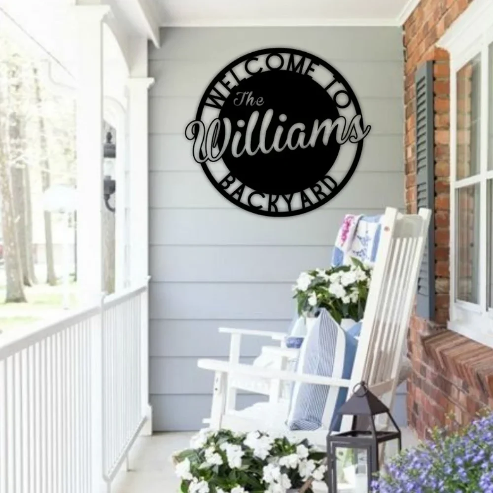

Metal Sign Lettered Backyard Plate Family Marker Circle Signage Last Name Indicator Housewarming Present
