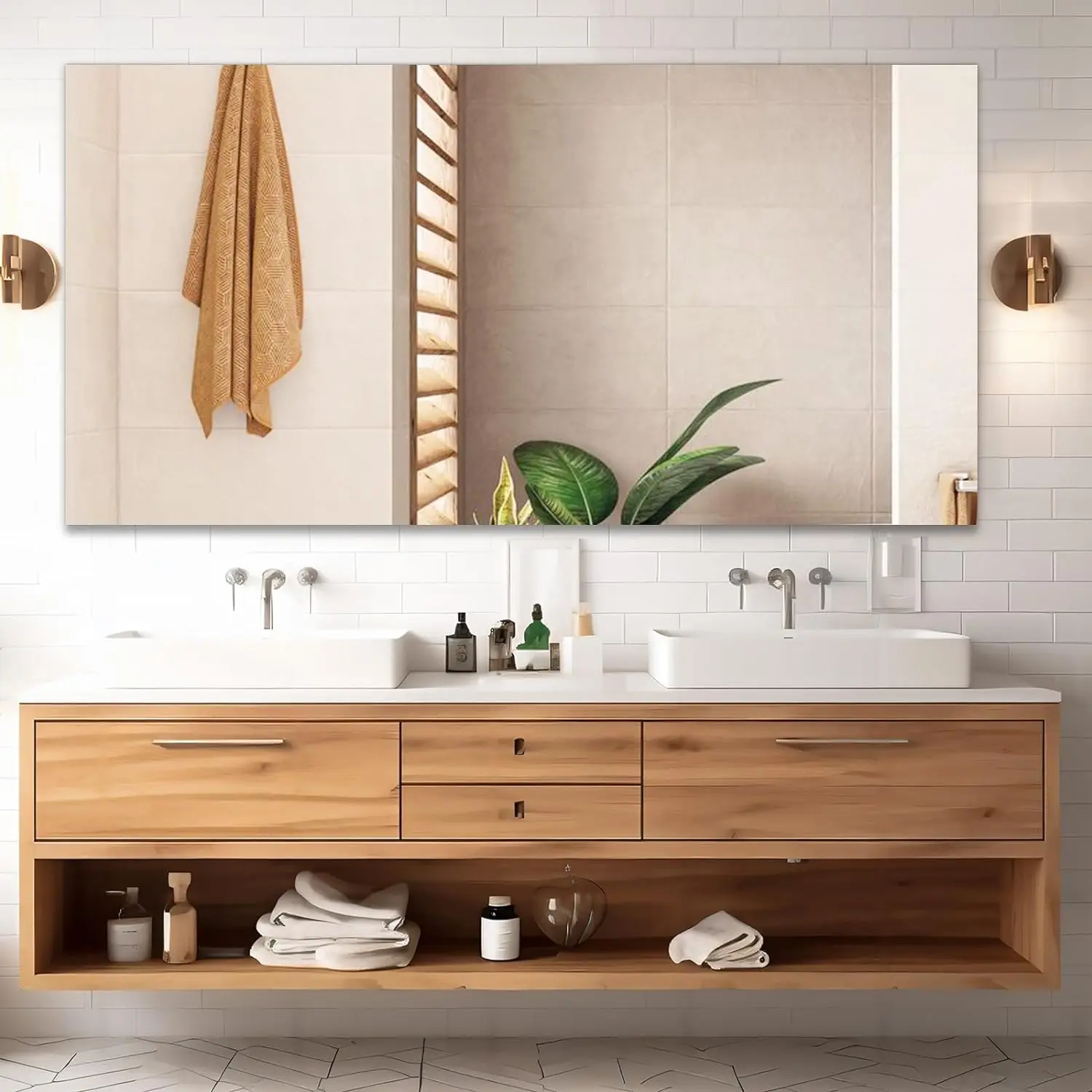 

Large Mirror 72" x 36", Modern Rectangle Bathroom Mirror with Frameless Polished Edge, Hangs Horizontally or Vertically.