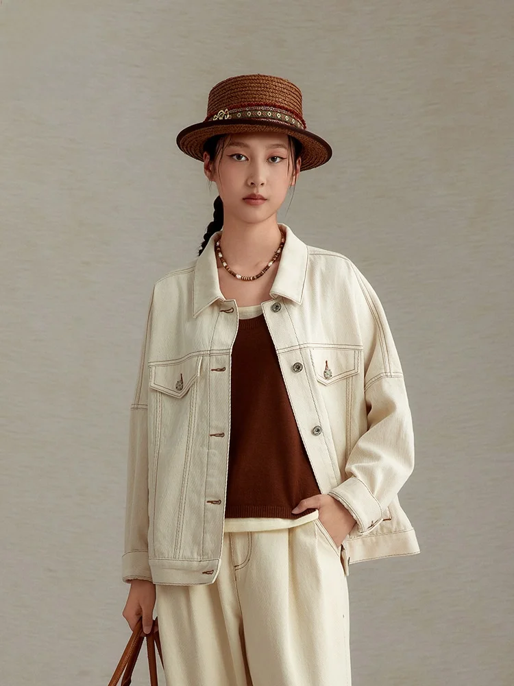 

Свободная женская джинсовая куртка с длинными рукавами, повседневная укороченная верхняя одежда из модного хлопкового материала, корейская версия, уличный стиль