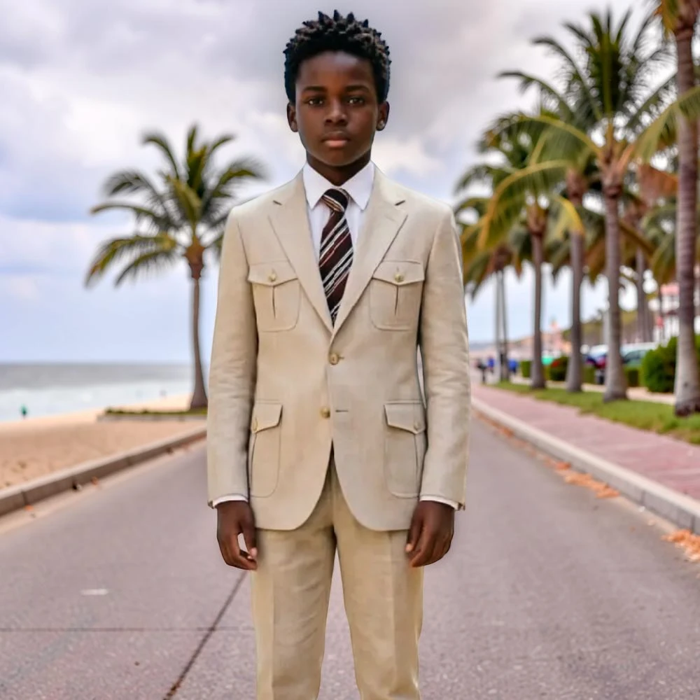Linen Safari Suits For Boy Childs Suits and Separates 2 Pieces Wedding Groom Tuxedo Custom Tailored Summer Suit Slim Beach Wear