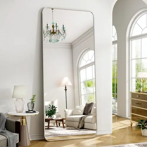 Silver Full Length Mirror 24 x 65 Rounded Corner for Home Decor | Nano Floor Mirror with Stand Rect Full Body Mirror