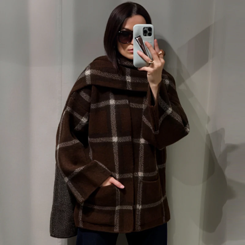 HXAO Frau Stricken Strickjacken Mantel Schal Plaid Strickjacke Für Frauen Herbst Winter Übergroßen Stricken Outer Langarm Strickwaren